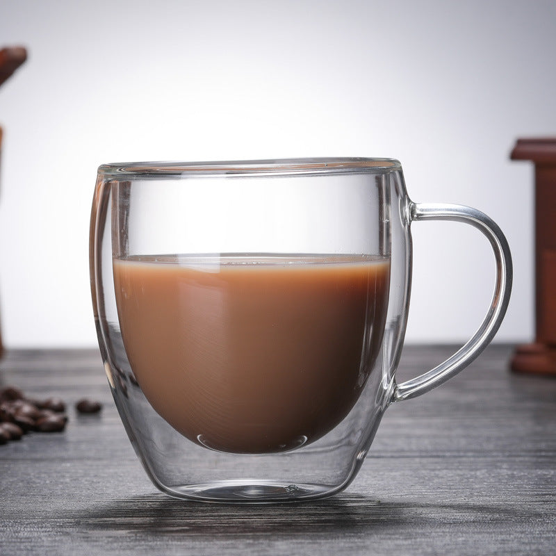 Heat Resistant Double Layer Glass Coffee Cup With Handle