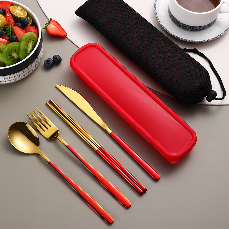 Gold Stainless Steel Portable Cutlery Set With Case