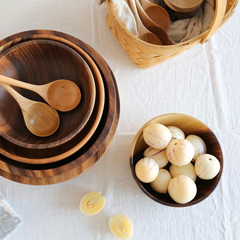 Natural Wooden Fruit Salad Bowl Kitchen Serving Bowl Household Use