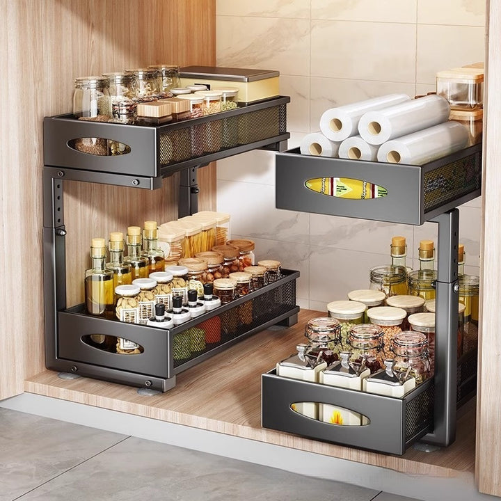 Pull Out Double Layer Kitchen Spice Drawer Storage Rack
