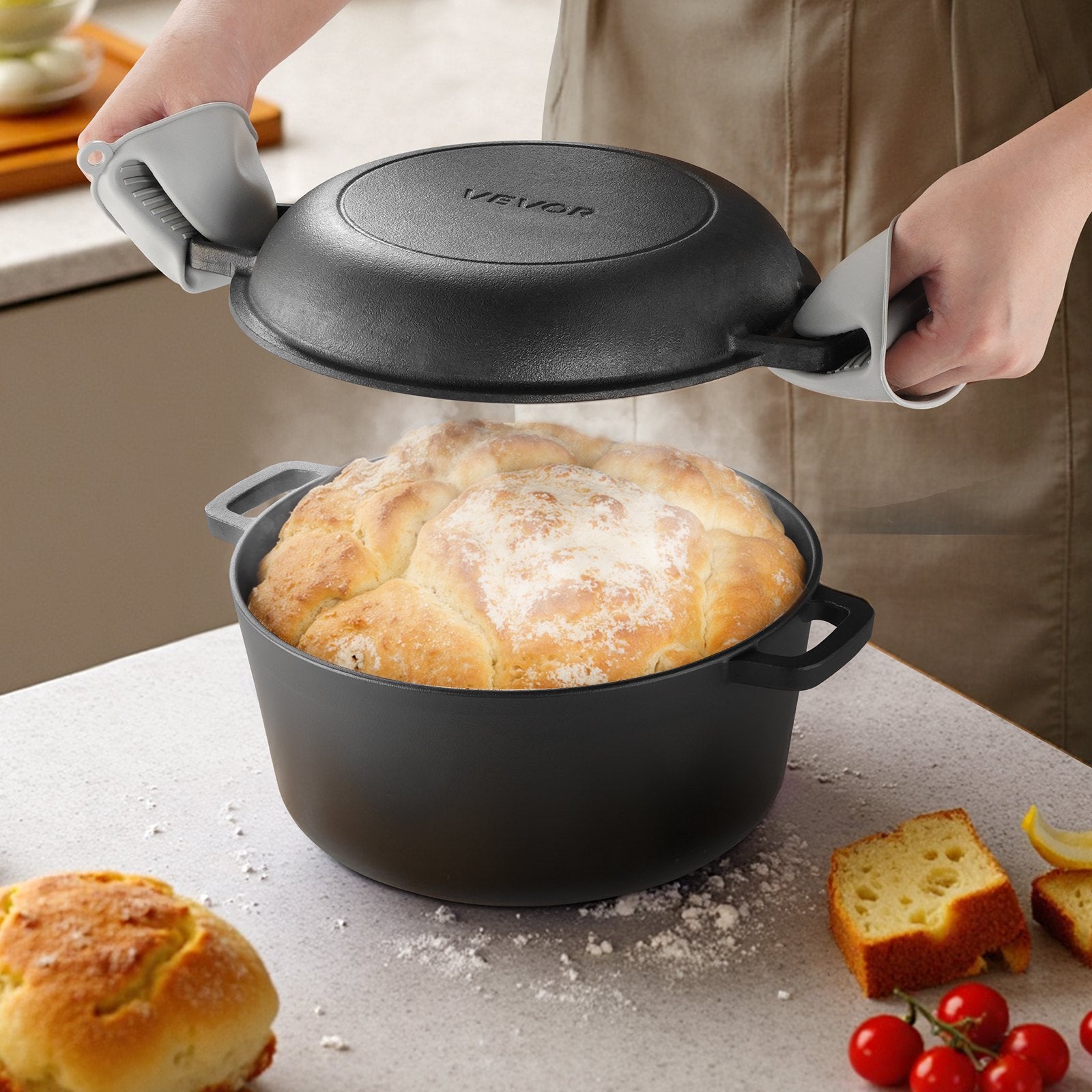 Cast Iron Dutch Oven 5 Qt Pre-Seasoned Double Pot