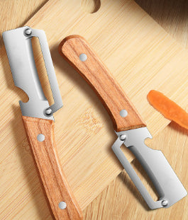 Wooden Handle Stainless Steel Vegetable Peeler Bottle Opener 2 In 1