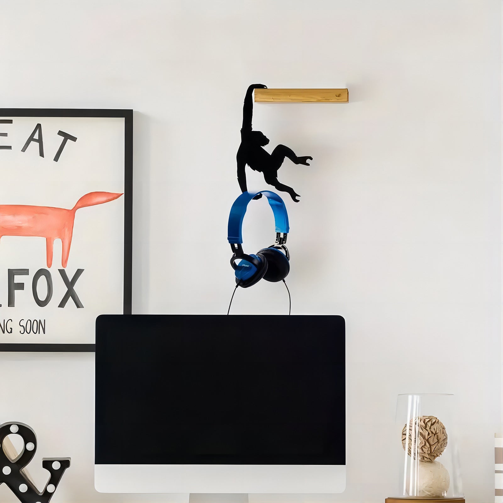 Wooden Monkey Wall Hook Decorative Organizer For Kitchen And Living Room