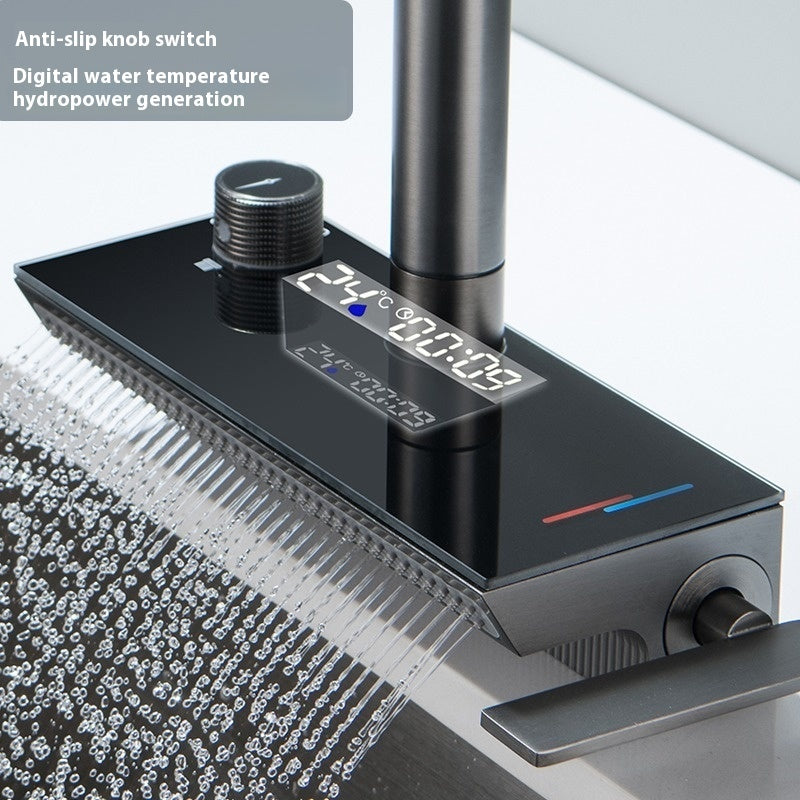 Gun Gray Stainless Steel Waterfall Kitchen Faucet Single Sink