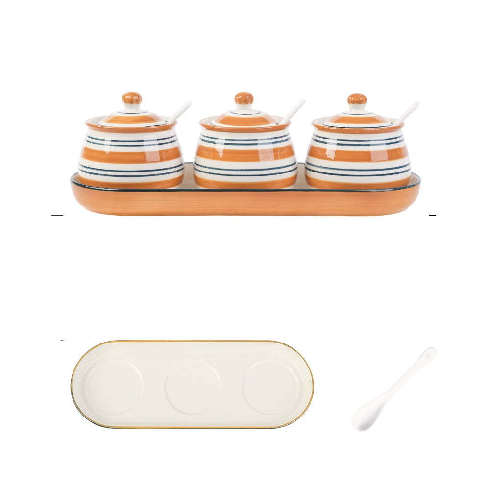 Household Kitchen Condiment Pot Ceramic Suit