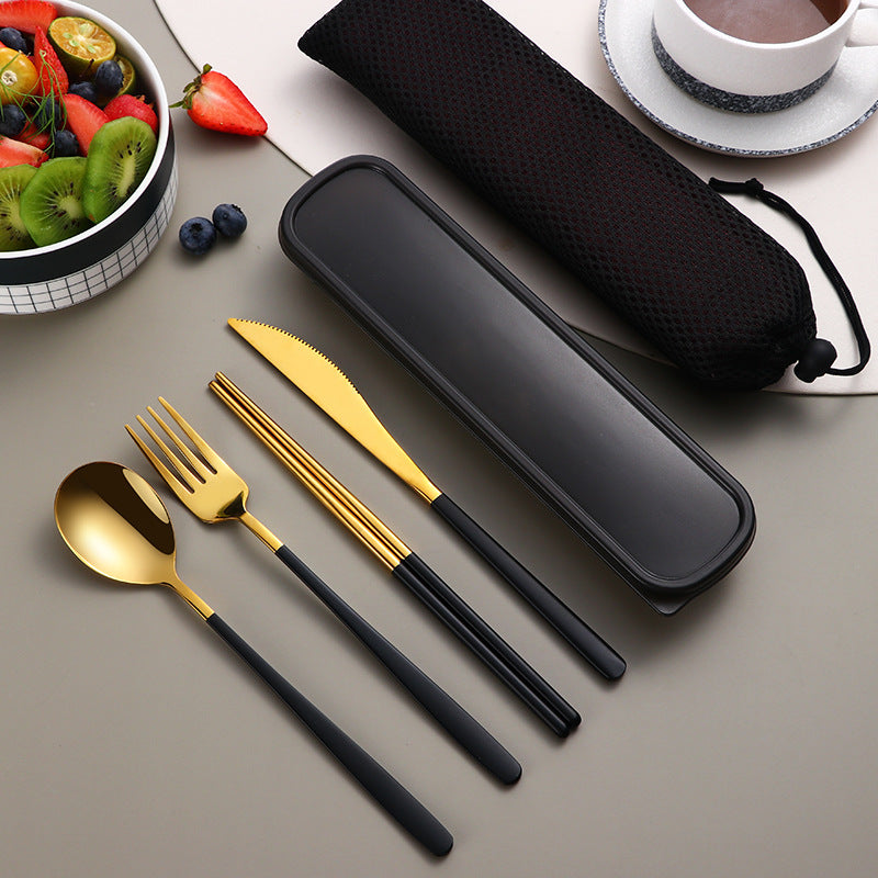 Gold Stainless Steel Portable Cutlery Set With Case