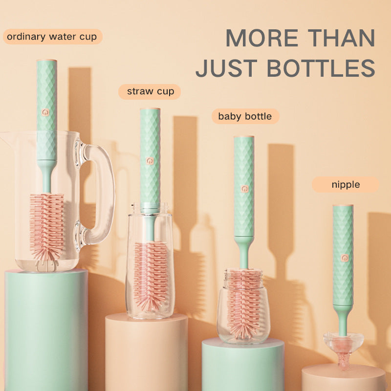 Electric Silicone Bottle Cleaning Brush Set 360° Rotating Battery Powered