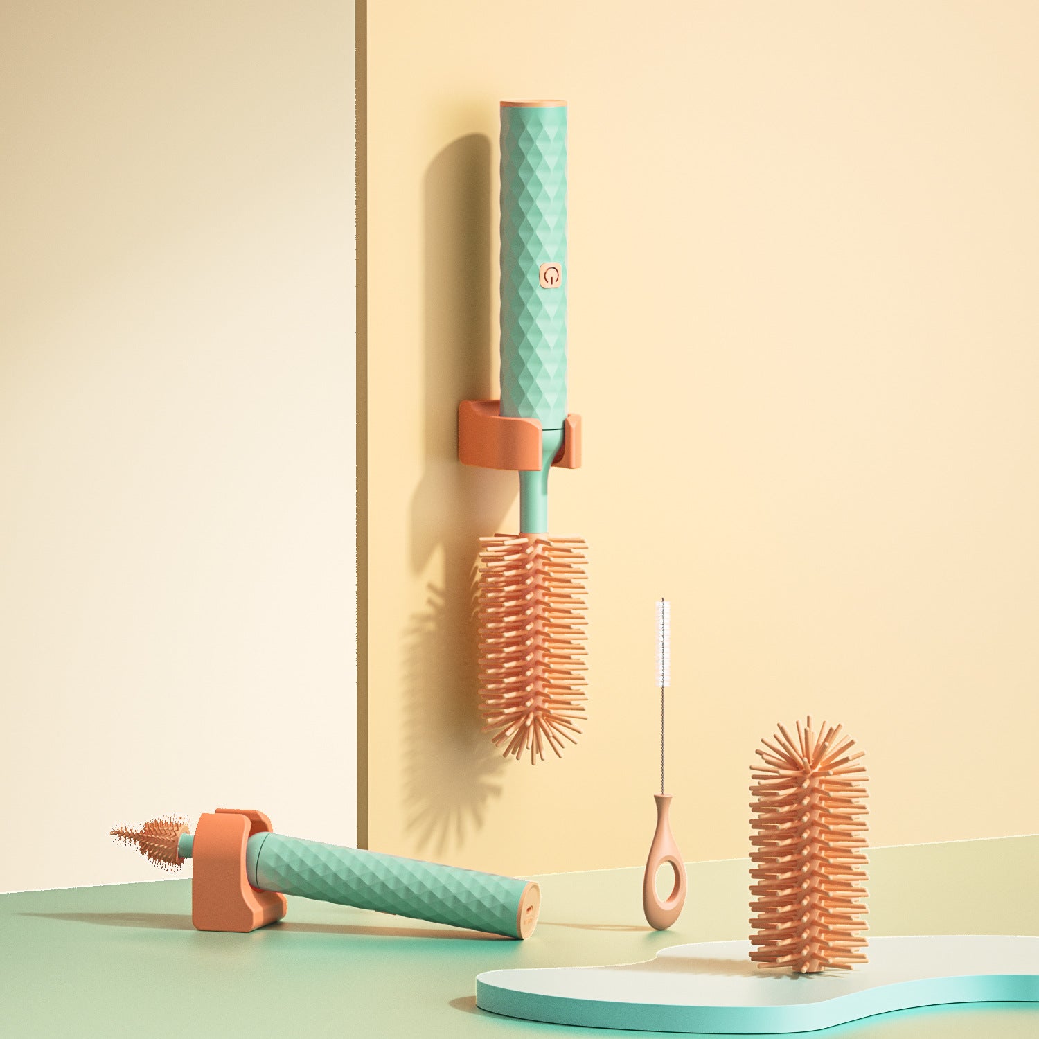 Electric Silicone Bottle Cleaning Brush Set 360° Rotating Battery Powered
