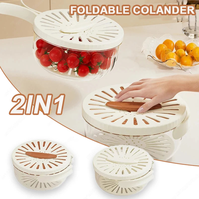 Foldable Fruit Washing Basket With Lid Vegetable Colander Kitchen Box