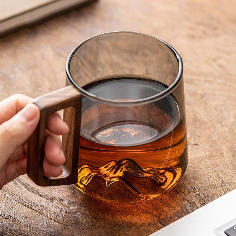 Glass Wooden Handle Drinking Cup Large Capacity Kitchen Mug