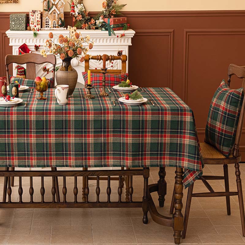 Retro Red Plaid Rectangular Christmas Festive Tablecloth Decor