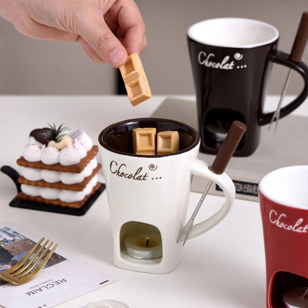 Mini Fondue Mug Set Chocolate Cheese Warmer Kit