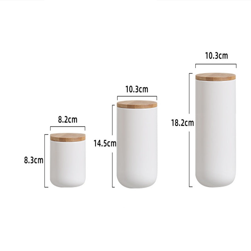 Ceramic Kitchen Storage Jar With Wooden Lid Sealed Container