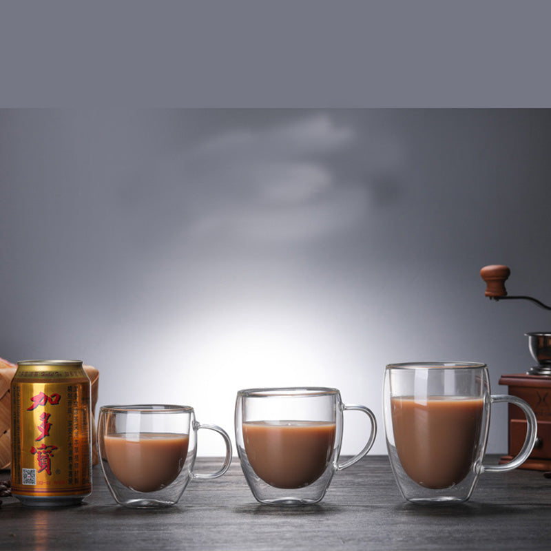 Heat Resistant Double Layer Glass Coffee Cup With Handle