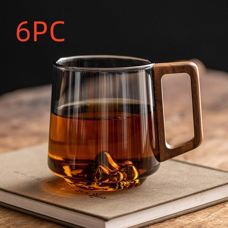 Glass Wooden Handle Drinking Cup Large Capacity Kitchen Mug