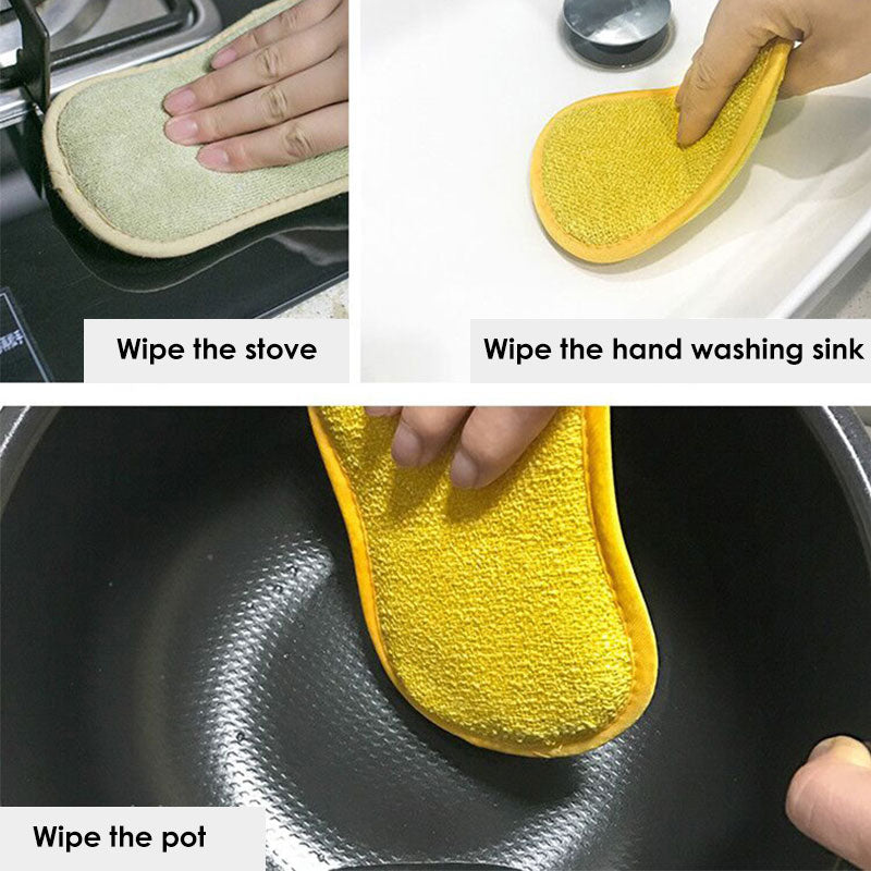 Double Sided Kitchen Cleaning Sponge Microfiber Non Stick Pot Cleaner