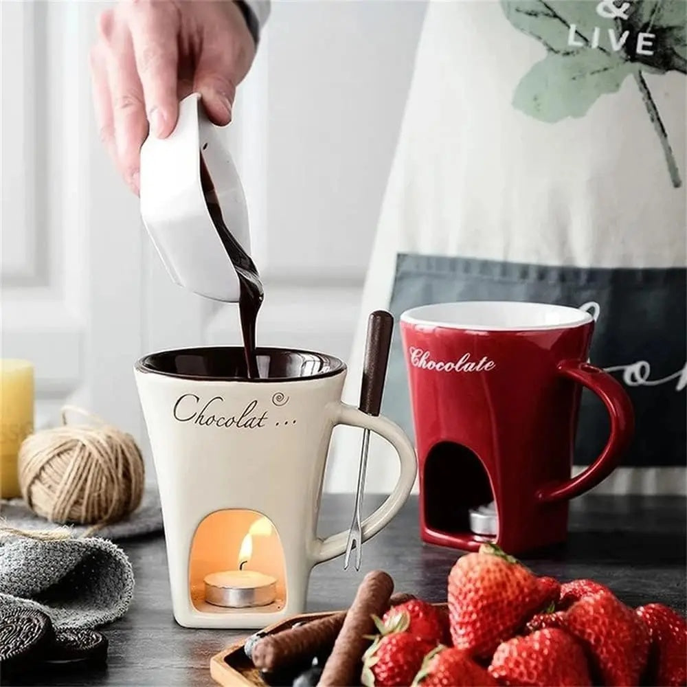 Mini Fondue Mug Set Chocolate Cheese Warmer Kit
