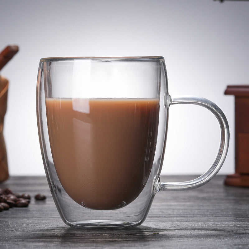 Heat Resistant Double Layer Glass Coffee Cup With Handle