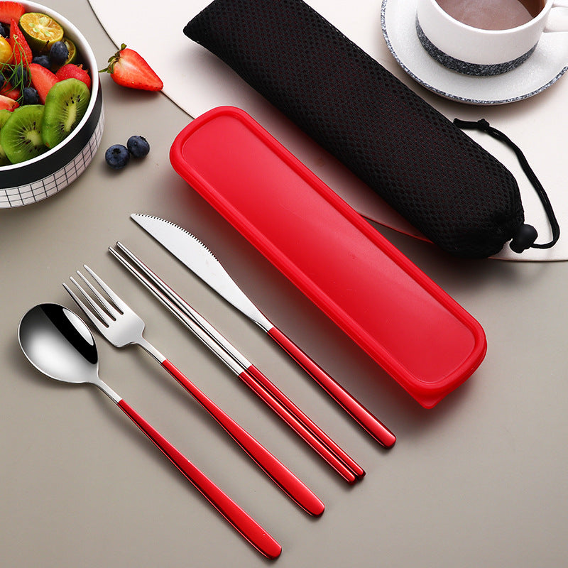 Gold Stainless Steel Portable Cutlery Set With Case