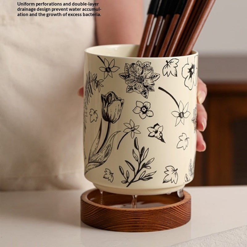 Ceramic Kitchen Chopstick Draining Holder Rack