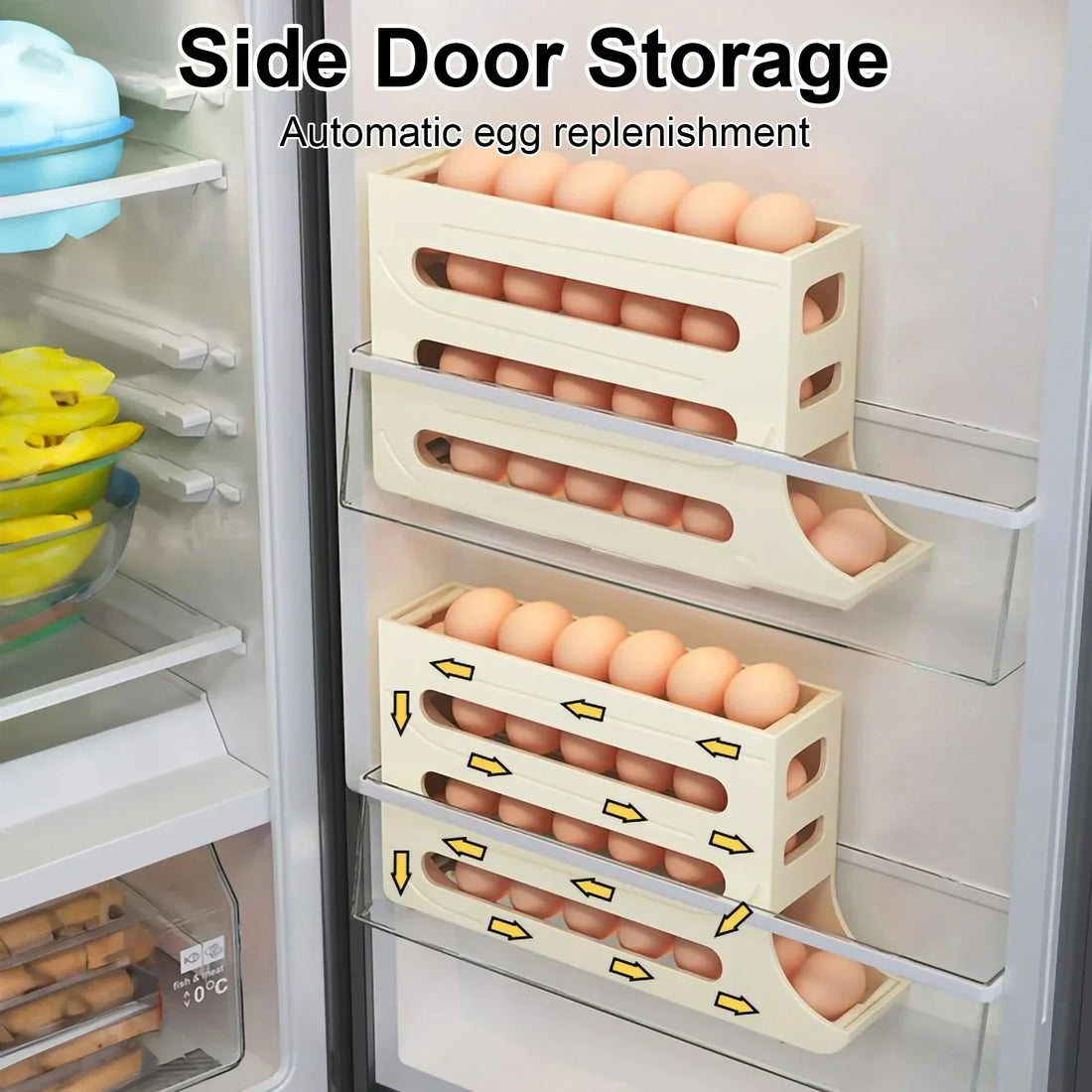 4-Layer Automatic Sliding Egg Storage Tray Refrigerator Holder
