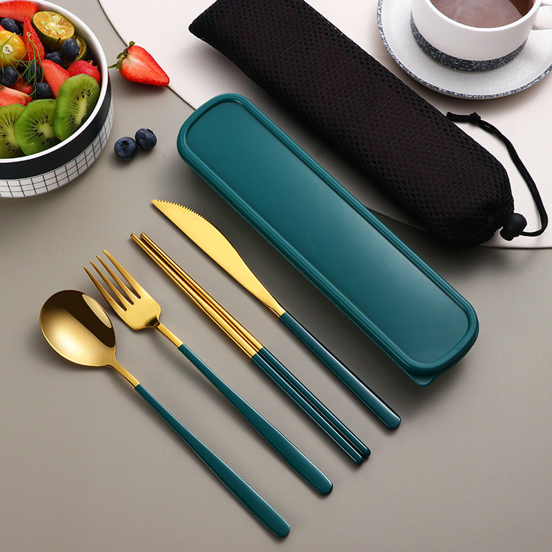 Gold Stainless Steel Portable Cutlery Set With Case