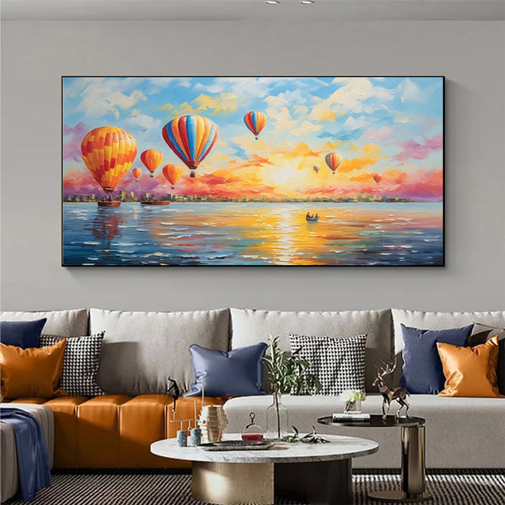 Abstract Hot Air Balloon Seascape Canvas Wall Art