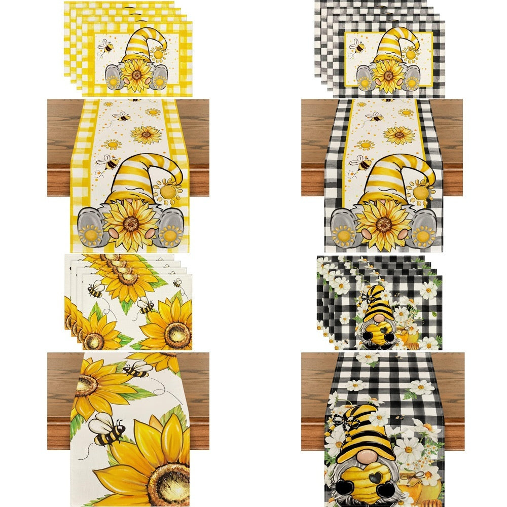 Sunflower Bee Print Table Runner Kitchen Tablecloth