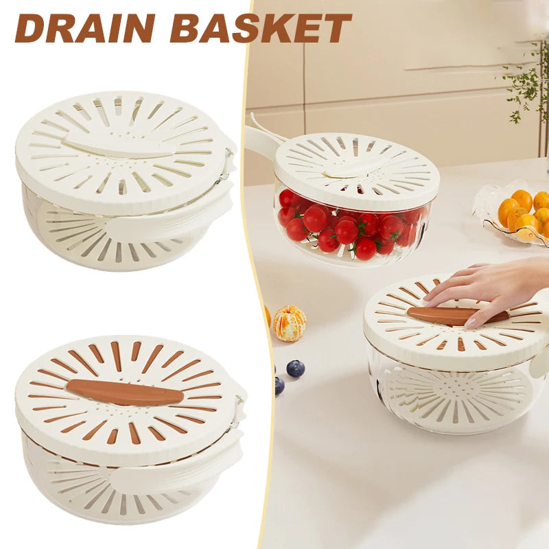 Foldable Fruit Washing Basket With Lid Vegetable Colander Kitchen Box