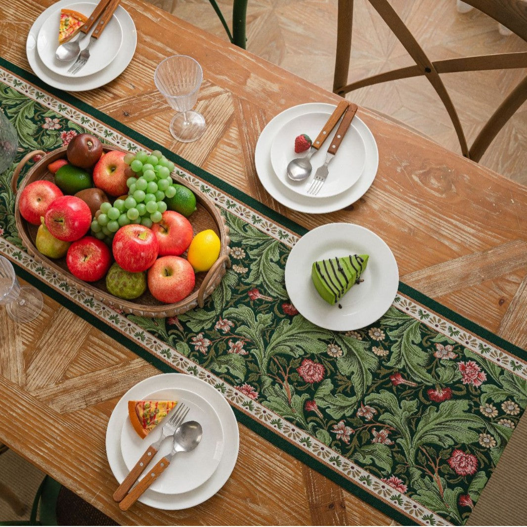 Botanical Jacquard Table Runner For Dining And Living Room
