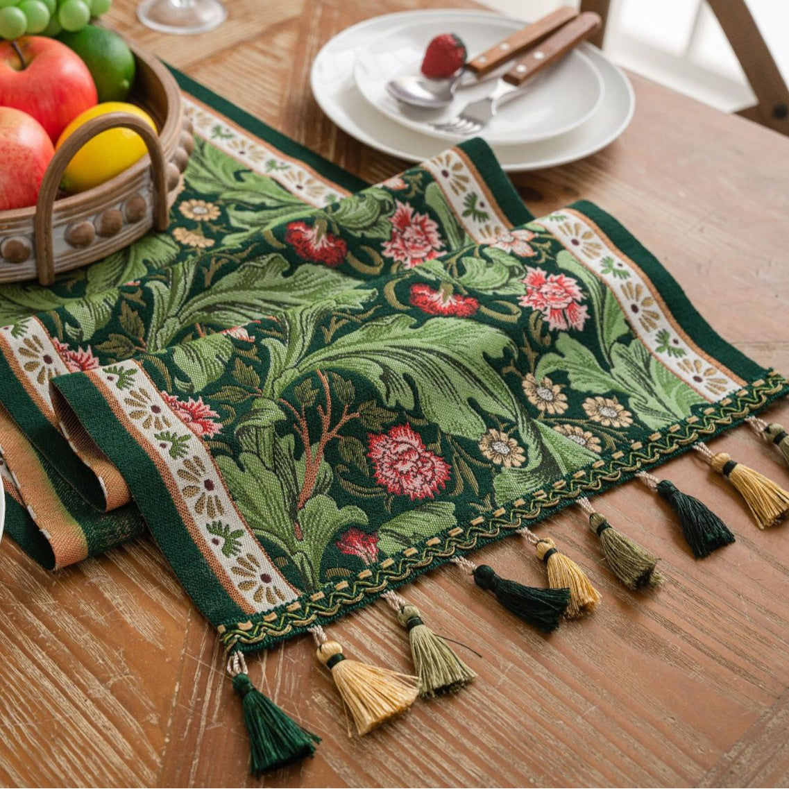 Botanical Jacquard Table Runner For Dining And Living Room