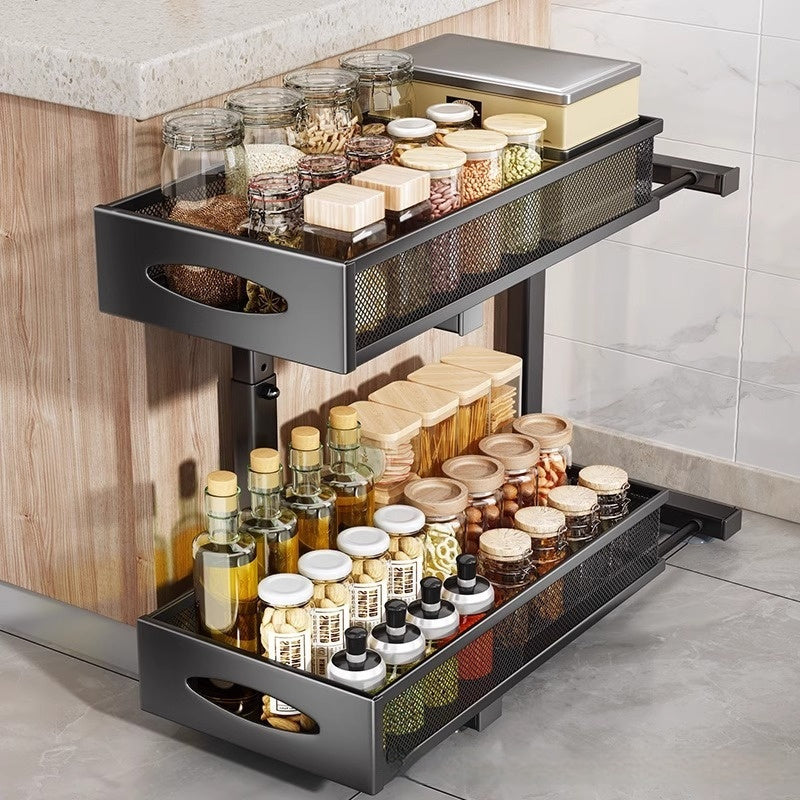 Pull Out Double Layer Kitchen Spice Drawer Storage Rack