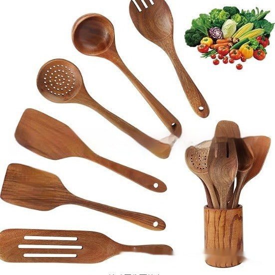 7 Piece Wooden Spoon And Spatula Kitchen Set