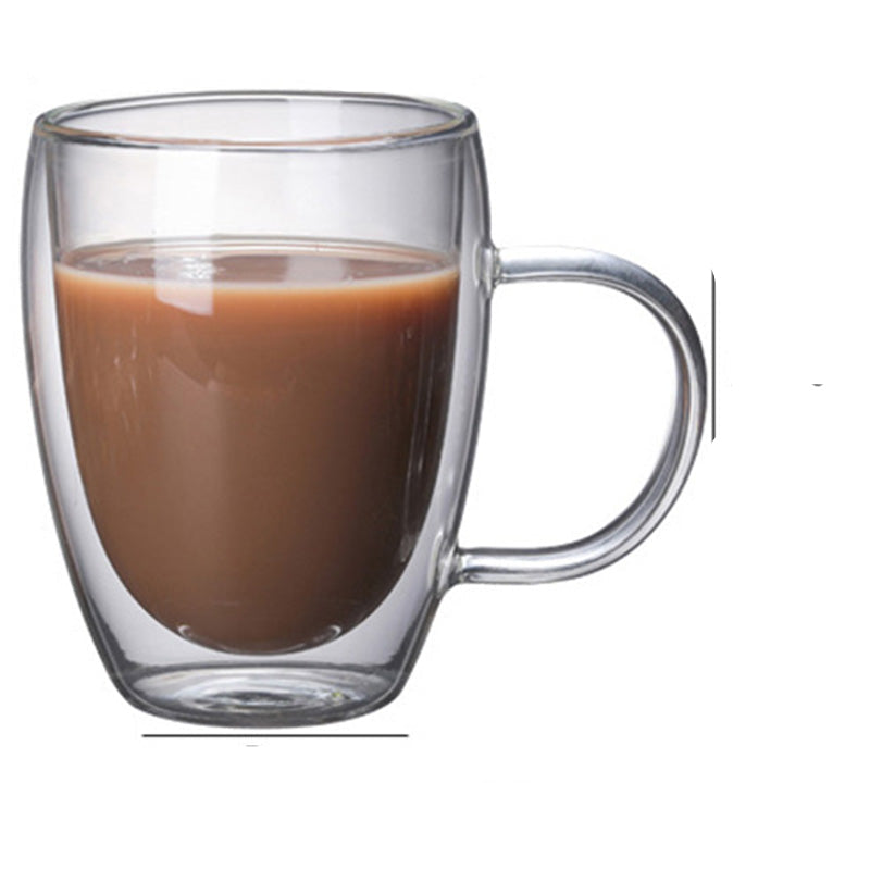 Heat Resistant Double Layer Glass Coffee Cup With Handle