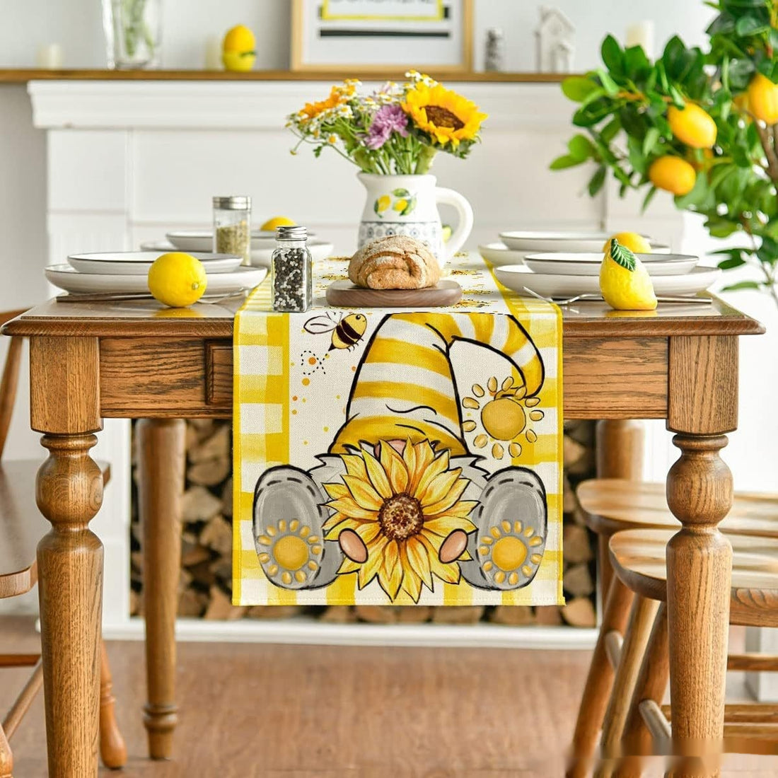 Sunflower Bee Print Table Runner Kitchen Tablecloth