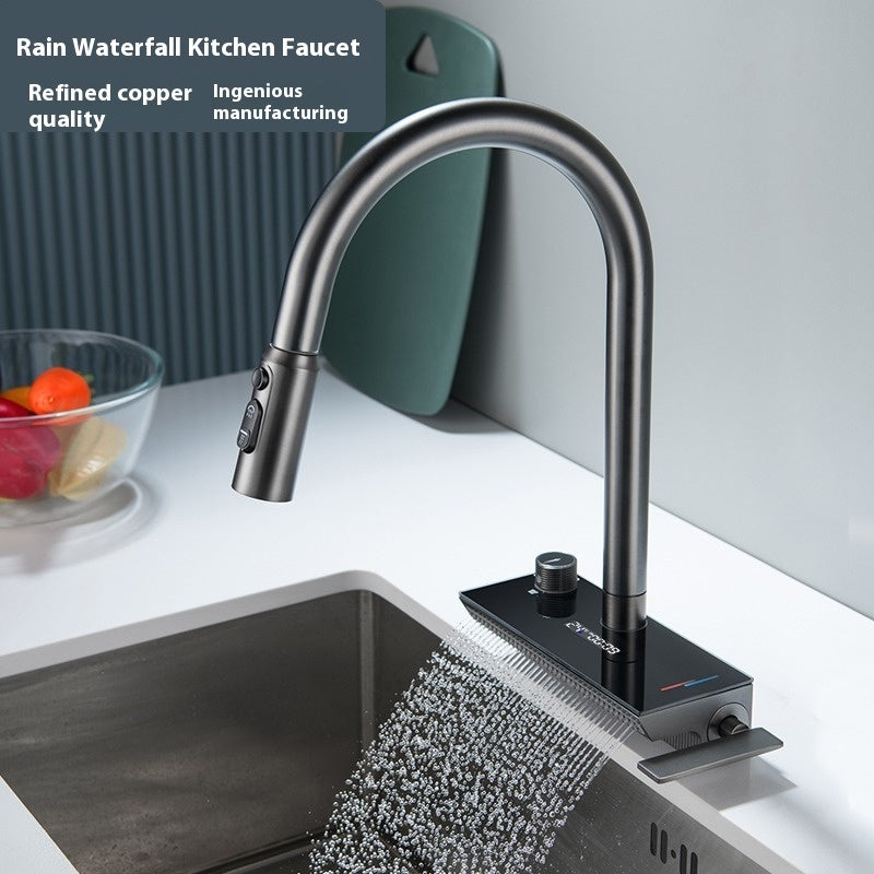 Gun Gray Stainless Steel Waterfall Kitchen Faucet Single Sink