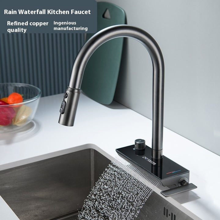 Gun Gray Stainless Steel Waterfall Kitchen Faucet Single Sink