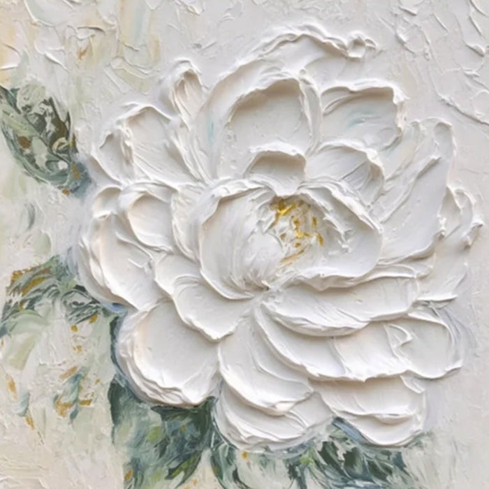 White Peony Flower Textured Oil Painting Wall Art