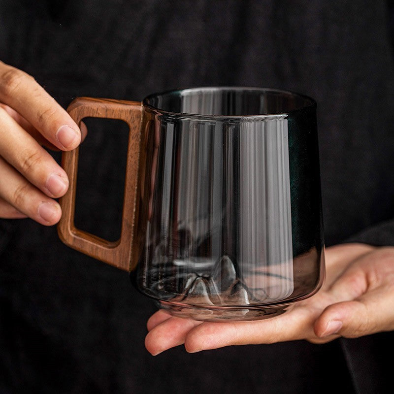 Glass Wooden Handle Drinking Cup Large Capacity Kitchen Mug
