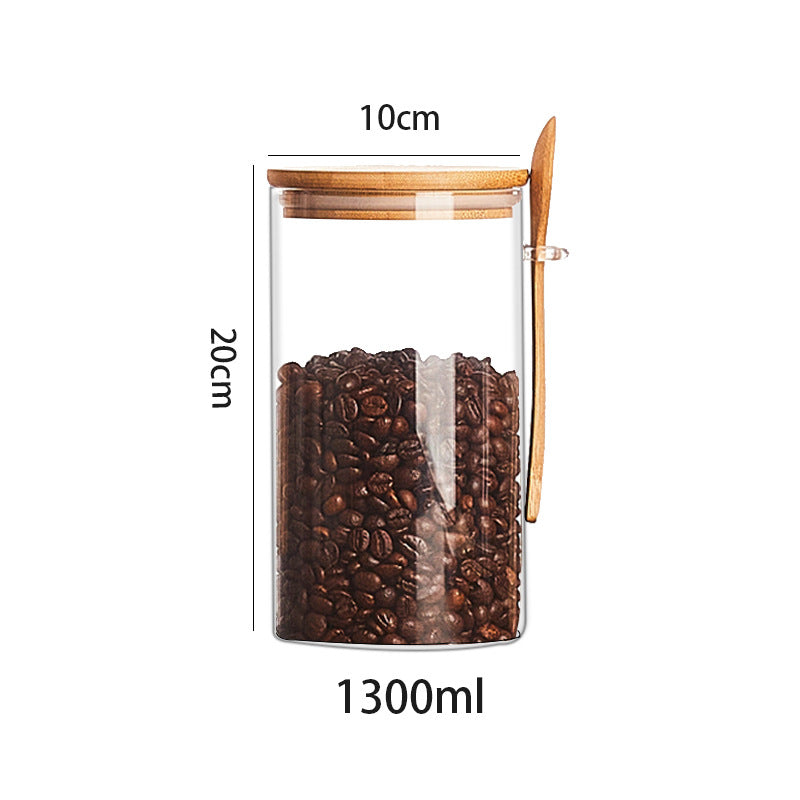 Wood Spoon Glass Food Storage Jar Set