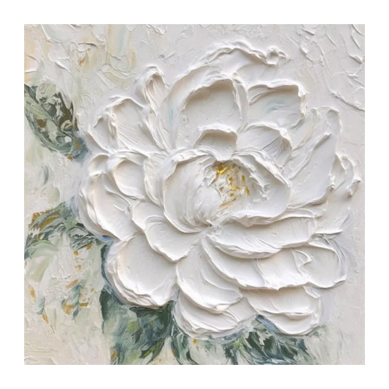 White Peony Flower Textured Oil Painting Wall Art