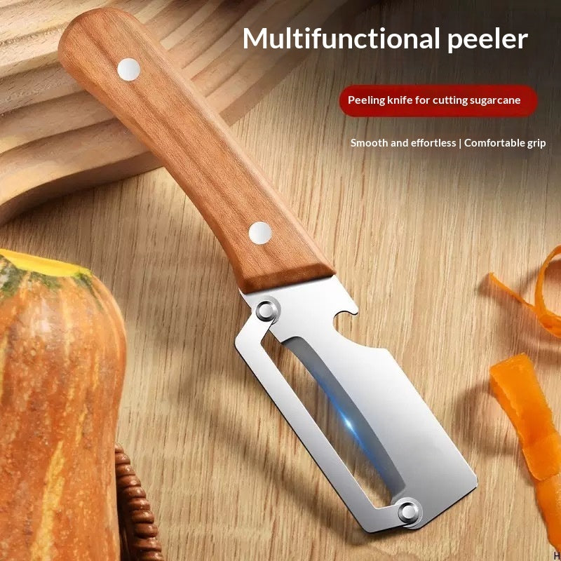 Wooden Handle Stainless Steel Vegetable Peeler Bottle Opener 2 In 1
