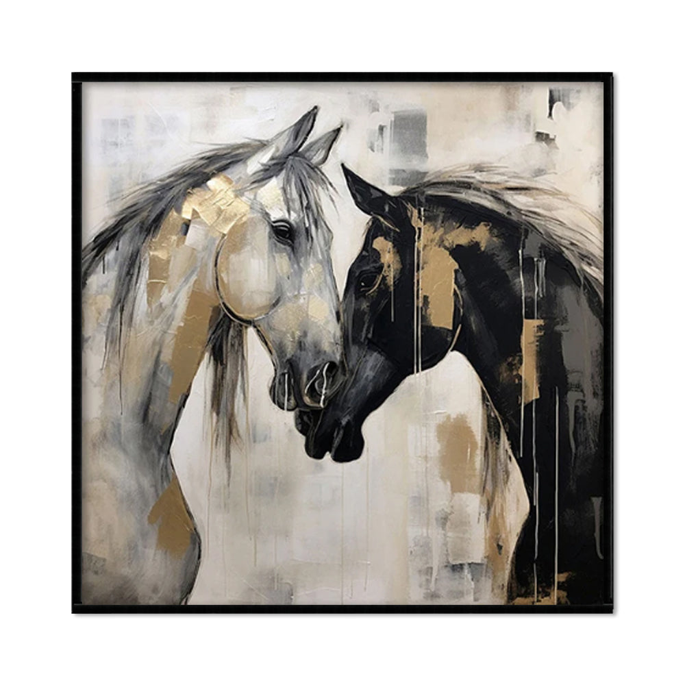 Hand-Painted Black And White Horse Canvas Wall Art