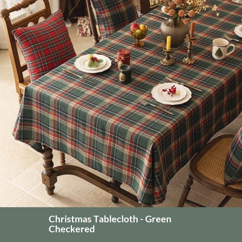 Retro Red Plaid Rectangular Christmas Festive Tablecloth Decor