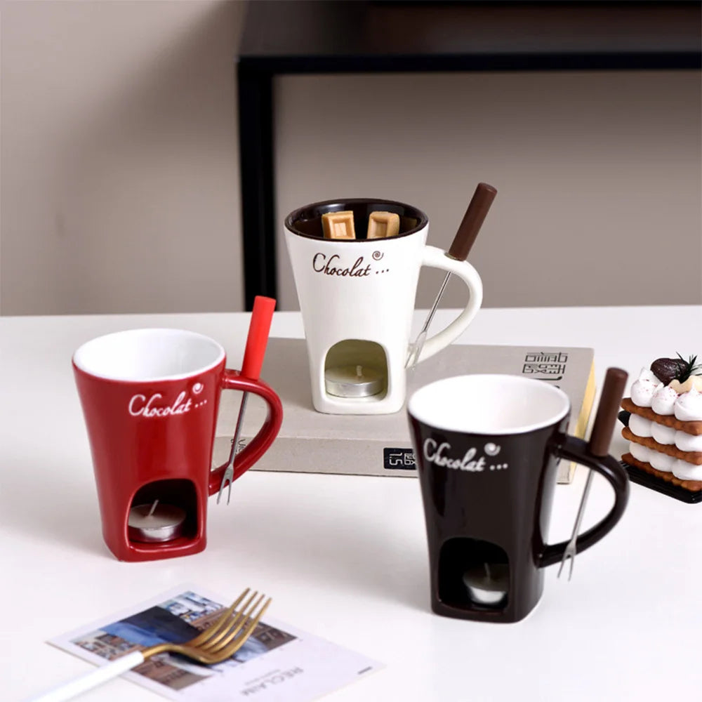 Mini Fondue Mug Set Chocolate Cheese Warmer Kit