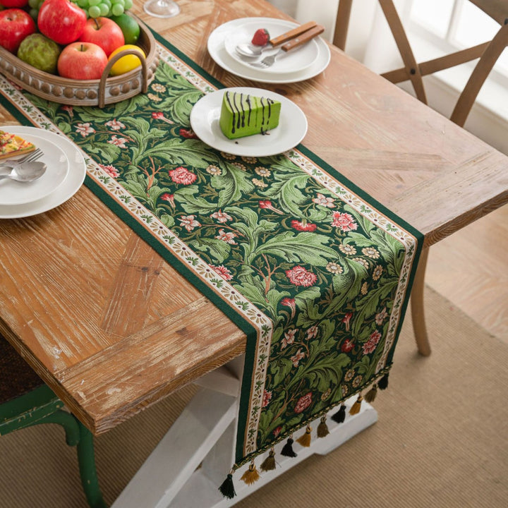 Botanical Jacquard Table Runner For Dining And Living Room