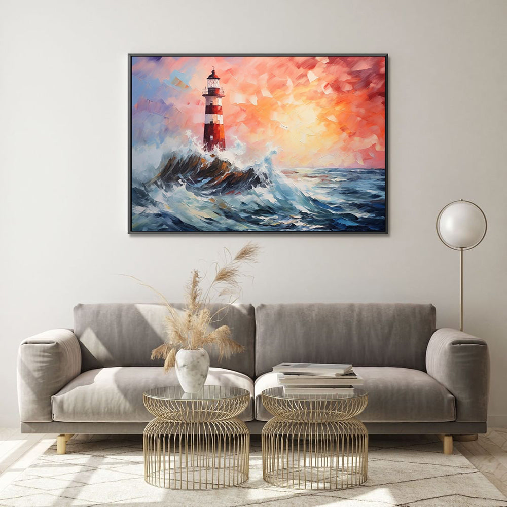 Handmade Abstract Lighthouse Oil Painting Canvas Wall Art