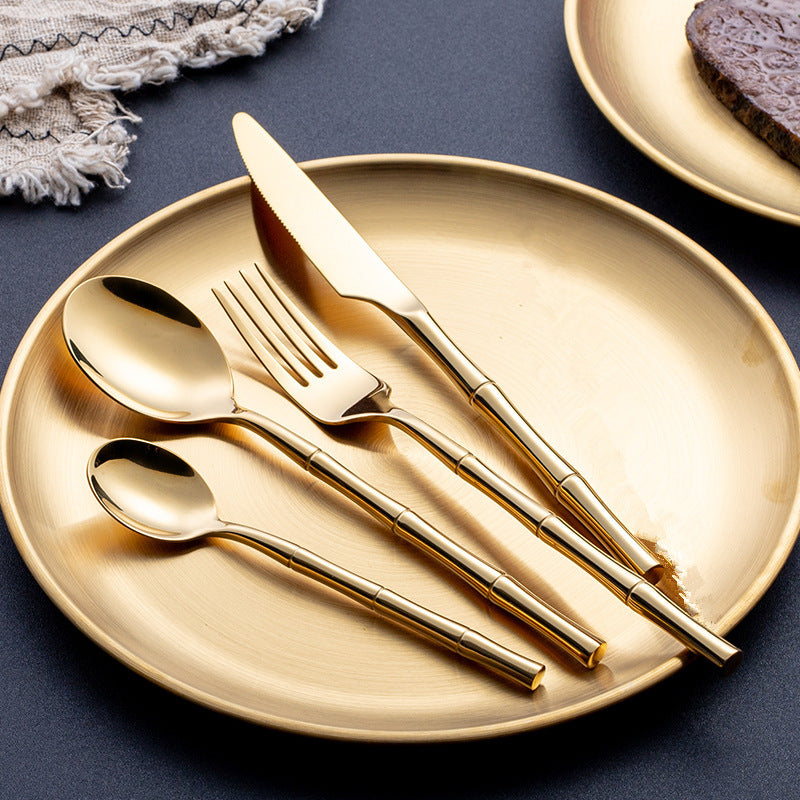 Golden Steak Cutlery Set With Spoon For Dining Table